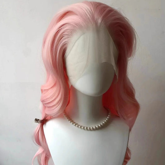 13x4 Lace Front Wig Pink Lolita Long Wavy Hair Wig for Women High Temperature Fibers Synthetic Lace Wigs Wear and Go Cosplay