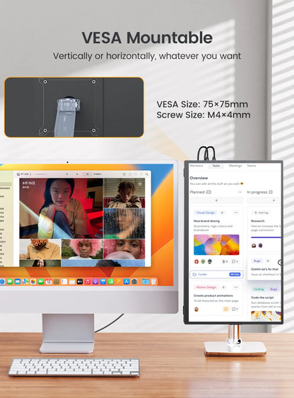 UPERFECT Portable Monitor Touchscreen 18.5'' FHD IPS 10 point Touch Screen Travel Gaming Display w/Kickstand & Speaker HDMI USB C External Screen for Laptop MacBook PC Surface PS5 Xbox