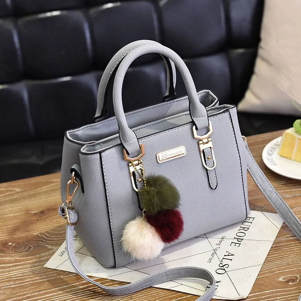 Simple Fashion Shoulder Bags PU Leather Solid Color Embossed Crossbody Bag Large Capacity with Pendant Female Messenger Bag