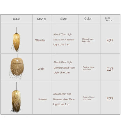 Chinese Bamboo  Hanging Chandelier Creative Lamps for Home Dining Table Room Pendant Led Lights Fixture Loft Style Decoration