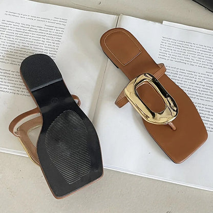 New In 2025 Luxury Women Slippers Summer Beach Fashion Metal Flip Flops Female Slides Slippers Ladies Flats Sandals Shoes