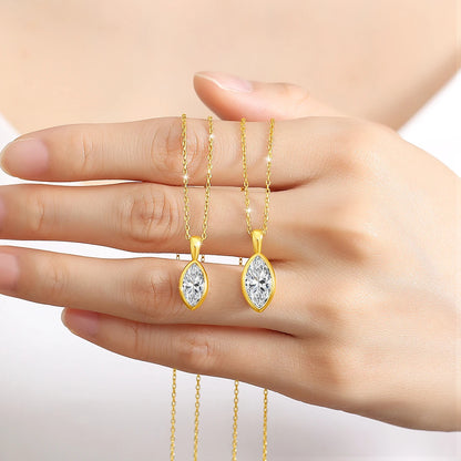 AU585 Gold 14K Marquise Cut Moissanite Pendant Necklace Woman Leaf Shape Clavicle Chain Water Drop Diamond Necklaces