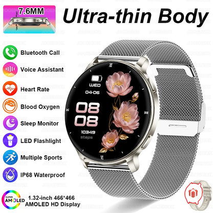 2026 New 1.32" AMOLED Smartwatch Man 466*466 Resolution Bluetooth Call LED Flashlight Fitness Tracker Smart Watch For Men Women