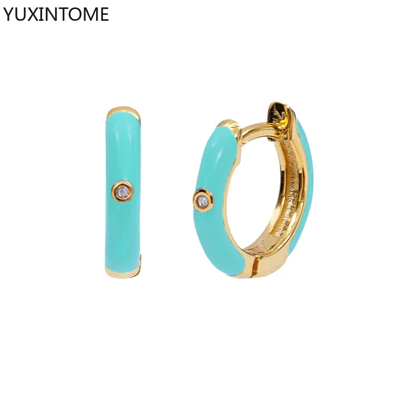 925 Sterling Silver Needle Light Blue Zircon Stud Earrings for Women Fashion Blue Enamel Pendant Earrings Luxury Jewelry Gifts