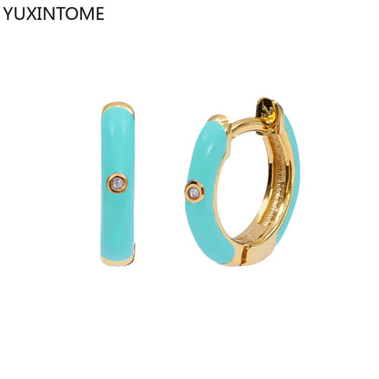 925 Sterling Silver Needle Light Blue Zircon Stud Earrings for Women Fashion Blue Enamel Pendant Earrings Luxury Jewelry Gifts
