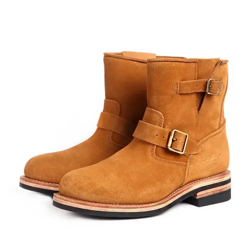 Hand-lined Anti-fur Leather Engineer Boots American Vintage Mid-barrel Motorcycle Desert Boots Knight Boots