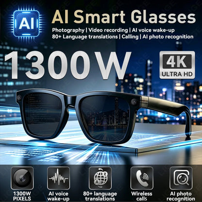 2026 Smart Glasses Men 1300W Camera AI Photo Recognition Video Recording Language Translation Bluetooth Call Sunglasses Women