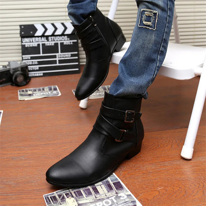 Leather Chelsea Boots Men Designer 2024 White Dress Boots Men Casual High top Buckle Strap Formal Shoes Men Motorcycle Boots