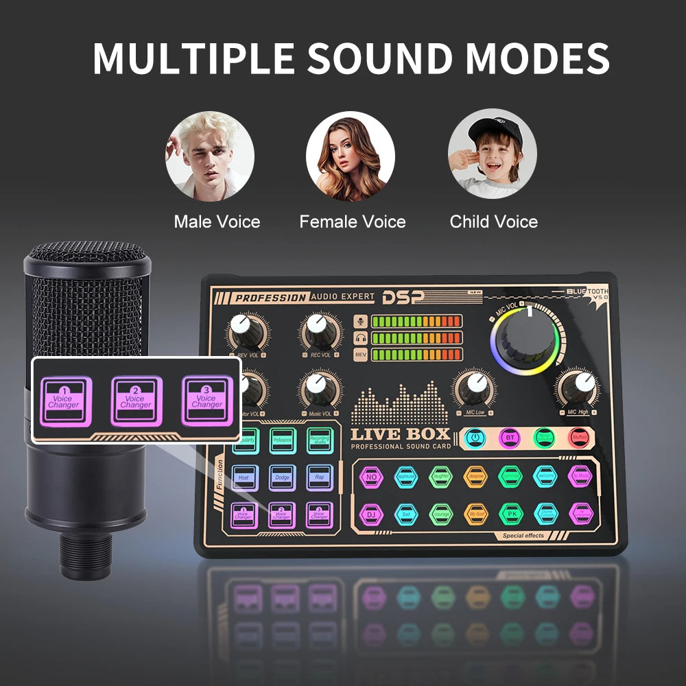T0823 Podcast V9 Soung Card Musical Full Set Microphone Live Broadcast Sound Card With Multiple Sound Effects and Voice Changer