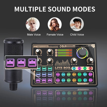 T0823 Podcast V9 Soung Card Musical Full Set Microphone Live Broadcast Sound Card With Multiple Sound Effects and Voice Changer