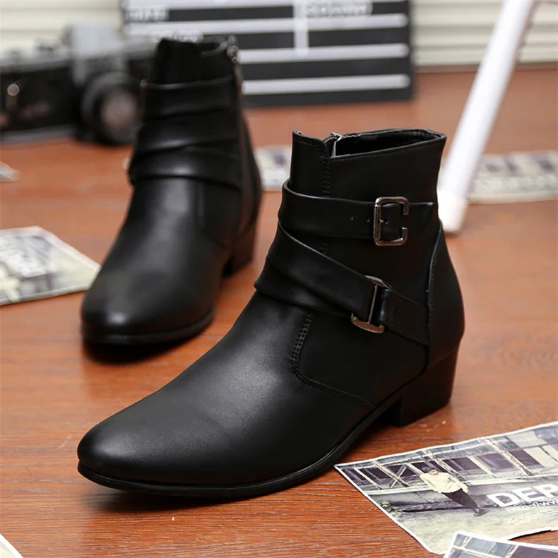 Leather Chelsea Boots Men Designer 2024 White Dress Boots Men Casual High top Buckle Strap Formal Shoes Men Motorcycle Boots