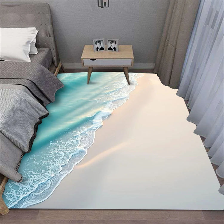 Crystal Velvet Carpet Summer Waves Beach Shell Rug for Living Room Sofa Bedroom Kitchen Hallway Decor