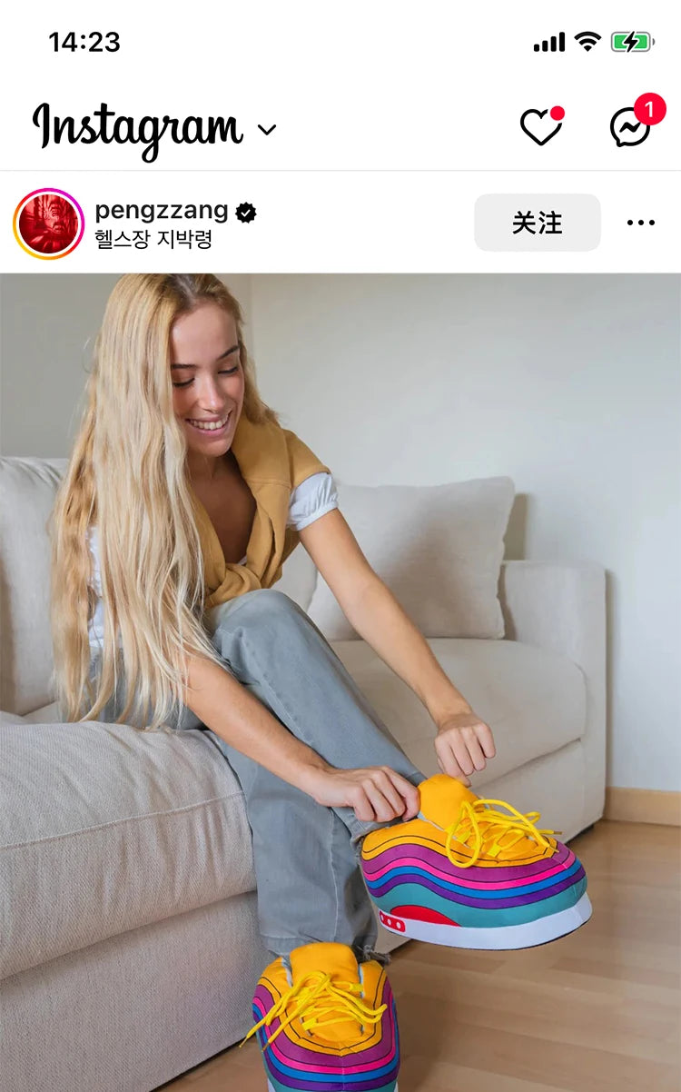 Winter fluffy home slippers Popular on Instagram Soft Non-slip thick sole living room shoes funny High-top warm shoes，men women