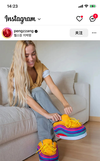 Winter fluffy home slippers Popular on Instagram Soft Non-slip thick sole living room shoes funny High-top warm shoes，men women