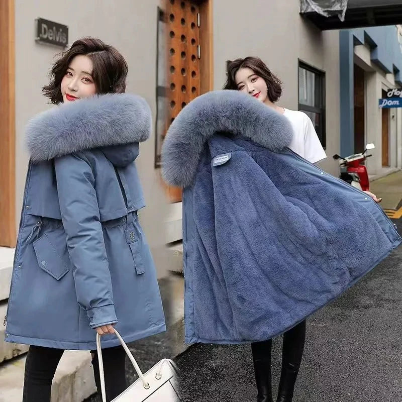 Winter Coat 2025 New Women's Thick Cotton Jacket Women's Medium long Korean version Fur collar Coat Female Warm Parka Overcoat