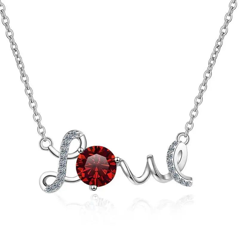 1CT 925Silver Cursive Love Letter Single Stone Pendant Necklace Round Cut D VVS1 Multi Color Moissanite Love Gift Fine Jewelry