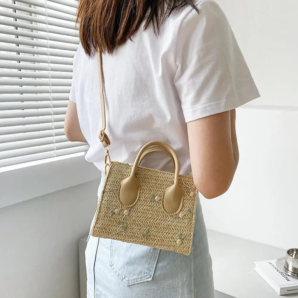 Fashion Women Summer Straw Bag Girls Shoulder Bags Casual Handbag Solid Color Crossbody Bags