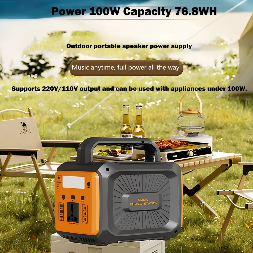 Gaiaray 100W Portable Power Station LiFePO4 Charge Station 76.8Wh Solar Generator With Bluetooth Speaker FM for Camping Travel