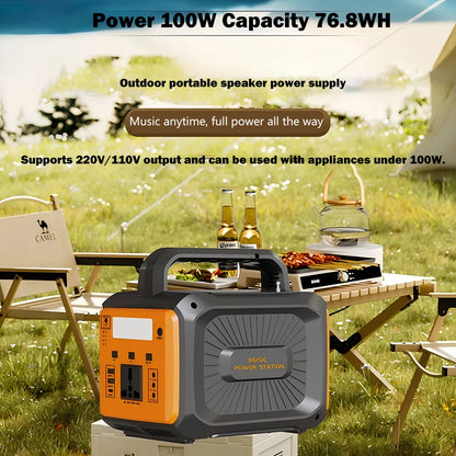 Gaiaray 100W Portable Power Station LiFePO4 Charge Station 76.8Wh Solar Generator With Bluetooth Speaker FM for Camping Travel