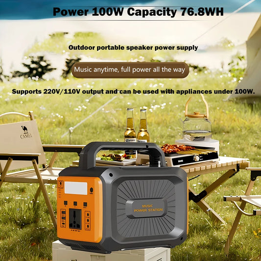 Gaiaray 100W Portable Power Station LiFePO4 Charge Station 76.8Wh Solar Generator With Bluetooth Speaker FM for Camping Travel