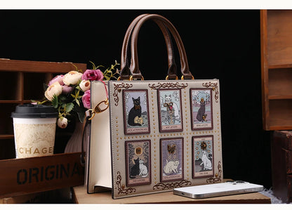 Vintage and Luxury Designer Bag with Delicate Embroidery Cat Printing Women Popular and Fashionable Tote Bag with Large Capacity