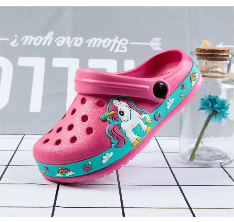 Children Shoes Baby Boys Slippers Cartoon Excavator Print Clogs Summer Breathable Soft Indoor Sports Boy Slippers