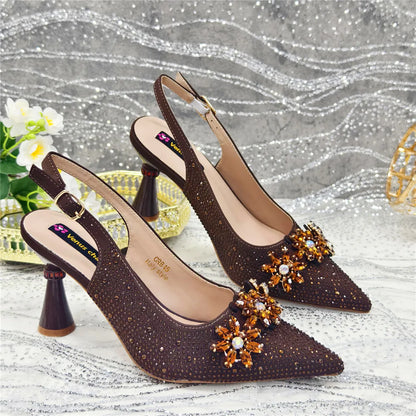 New Fashion Pointed Toe Shoes Heels Elegant Italian Woman Wedding for Party Shoes Women Party Pumps Decorated with Rhinestone