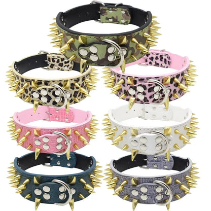 Cool Spikes Studded Dog Collar 2" Wide PU Leather Large Dogs Collars Pitbull German Shepherd Big Dogs Collars Pet Supplies XS-L