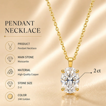 2CT Oval Moissanite Pendant Necklace GRA Certificate Plated Copper Solitaire Necklace Gift for Women