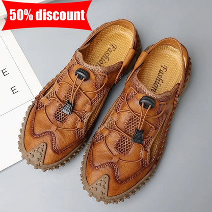 Mens Sandals Summer Outdoor Casual Mesh Hollow Walk Fishing Wading Shoes Lightweight Non Slip Hand Sewn Beach Slippers Man