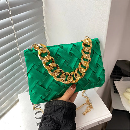 Chain Female Bag Braided Design Pleated Retro Shoulder Crossbody Bags for Women New Trend Handbag Evening Clutch Bag