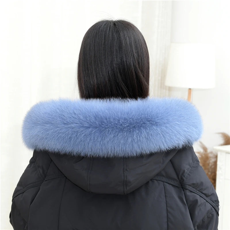 100% Real Fox Fur Collar Winter removable fur Hood Trims Warm Furry Decor Shawls for Coat Parkas Luxury Female fur Scarf