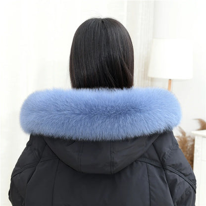 100% Real Fox Fur Collar Winter removable fur Hood Trims Warm Furry Decor Shawls for Coat Parkas Luxury Female fur Scarf