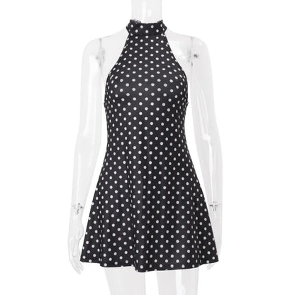 Elegant Off-Shoulder Polka Dot Mini Dress Women's Sleeveless Backless High Waist Y2K Summer Fashion Club Party Gown