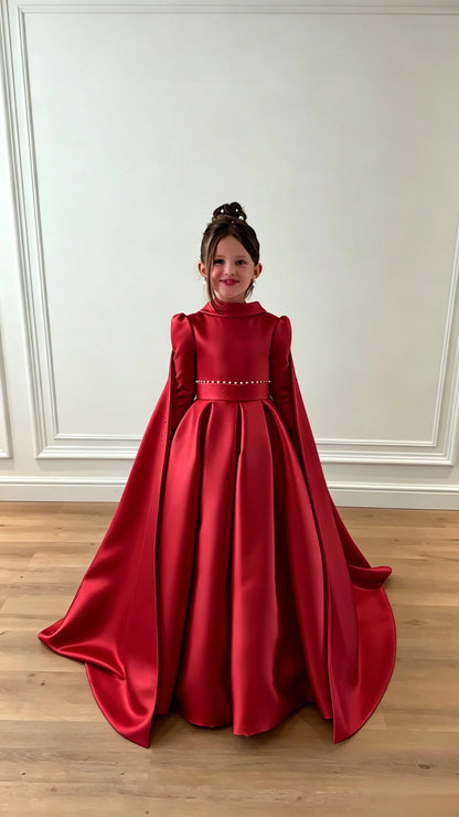 Luxurious White Sequin Beauty Pageant Dress With High Neck Long Sleeves A-line Tail Flower Girl Dress Toddler Princess Wedding
