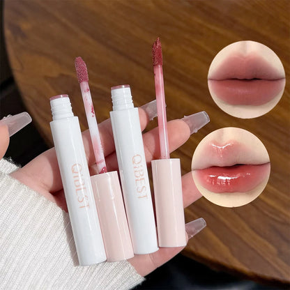 QIBEST 6Pcs/Box Matte Lipstick Sets And Mirror Watery Lip Glaze Lasting Lip Makeup Sets Moisturizing Lipgloss Necklace Gift