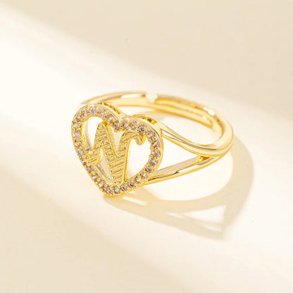 White Zircon 26 Letters A-Z Love Heart Open Adjustable Rings For Women Gold Silver Color Wedding Band Jewelry Mother's Day Gifts
