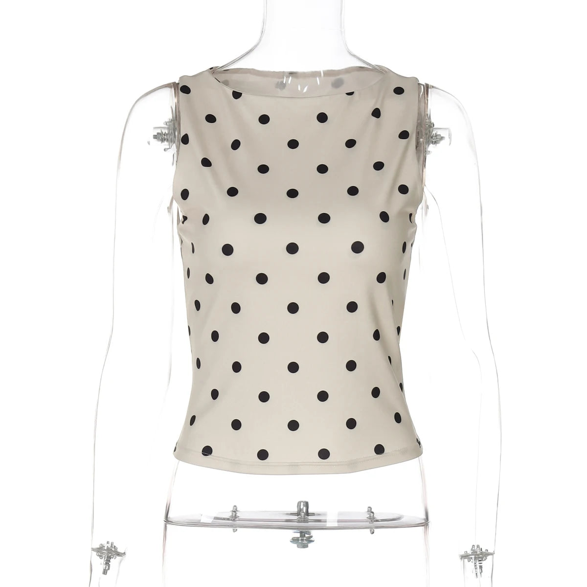 Hugcitar Women'S Fashion Polka Dot Print O Neck Sexy Slim Crop Tank Top Summer Female Clothes Beach Vacation Party Streetwear