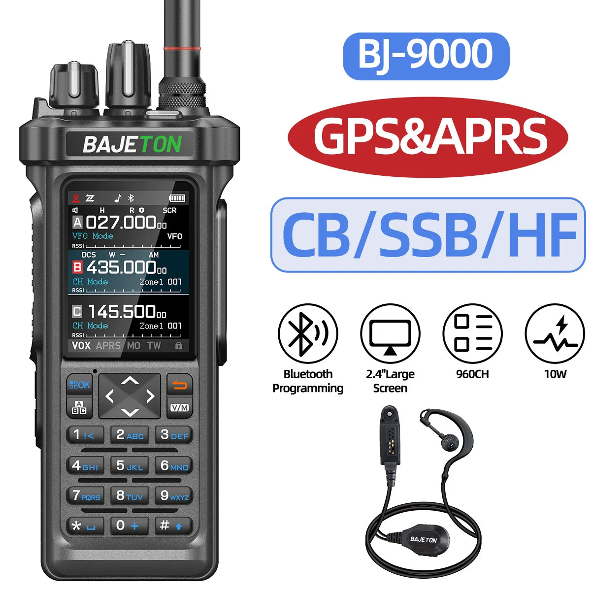 BAJETON BJ-9000 Walkie Talkie CB/SSB/RX/HF Receiver with GPS APRS 10W Bluetooth Phone Programming Same RT-950 PRO RT -950 Radio