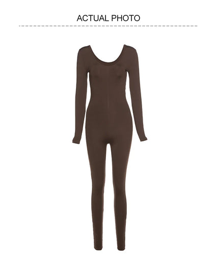 Spring and Summer New Women's Jumpsuit Long Sleeve Solid Color Skinny Jumpsuit Fashion Sports Fitness Jumpsuit Pullover