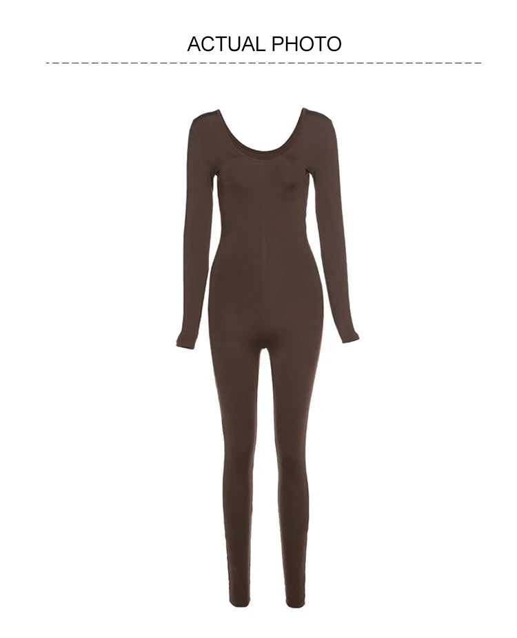 Spring and Summer New Women's Jumpsuit Long Sleeve Solid Color Skinny Jumpsuit Fashion Sports Fitness Jumpsuit Pullover