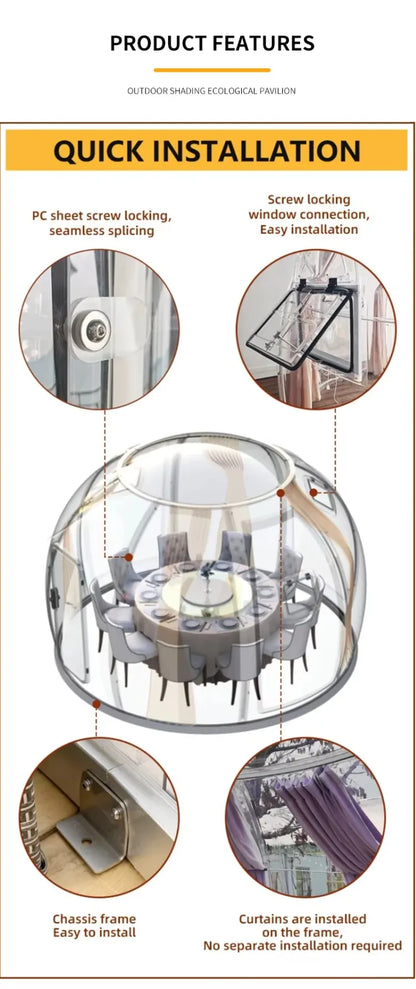 6-8 Person Inflatable Geodesic Bubble Dome Tent, Portable Foldable Igloo House for Outdoor Glamping Resort Party and Event Use