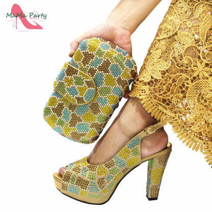 2024 Special Design Wine Color High Quality Square Heels Sandal Italian New Shoes and Bag Set for Wedding