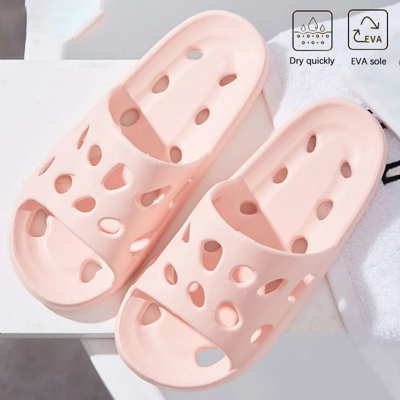 Bathroom House Cheese Slippers Light Weight Water Leaky Beach Flip Flop Non-slip Pool Swimming Aqua Shoes