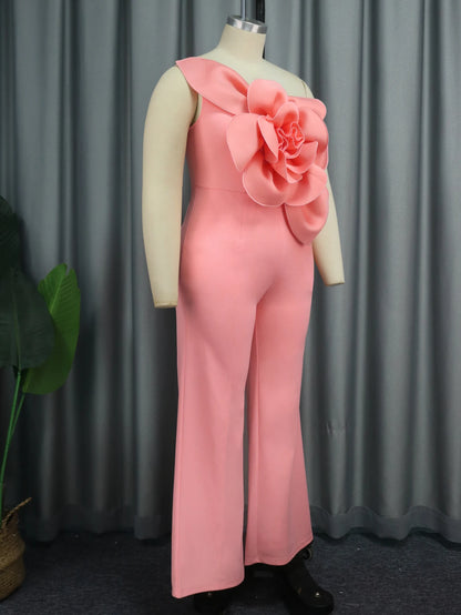 Women One Shoulder Jumpsuit Big Flowers Long Sexy Backless High Waist  Wide Leg Straight One Piece Classy Evening Party Rompers