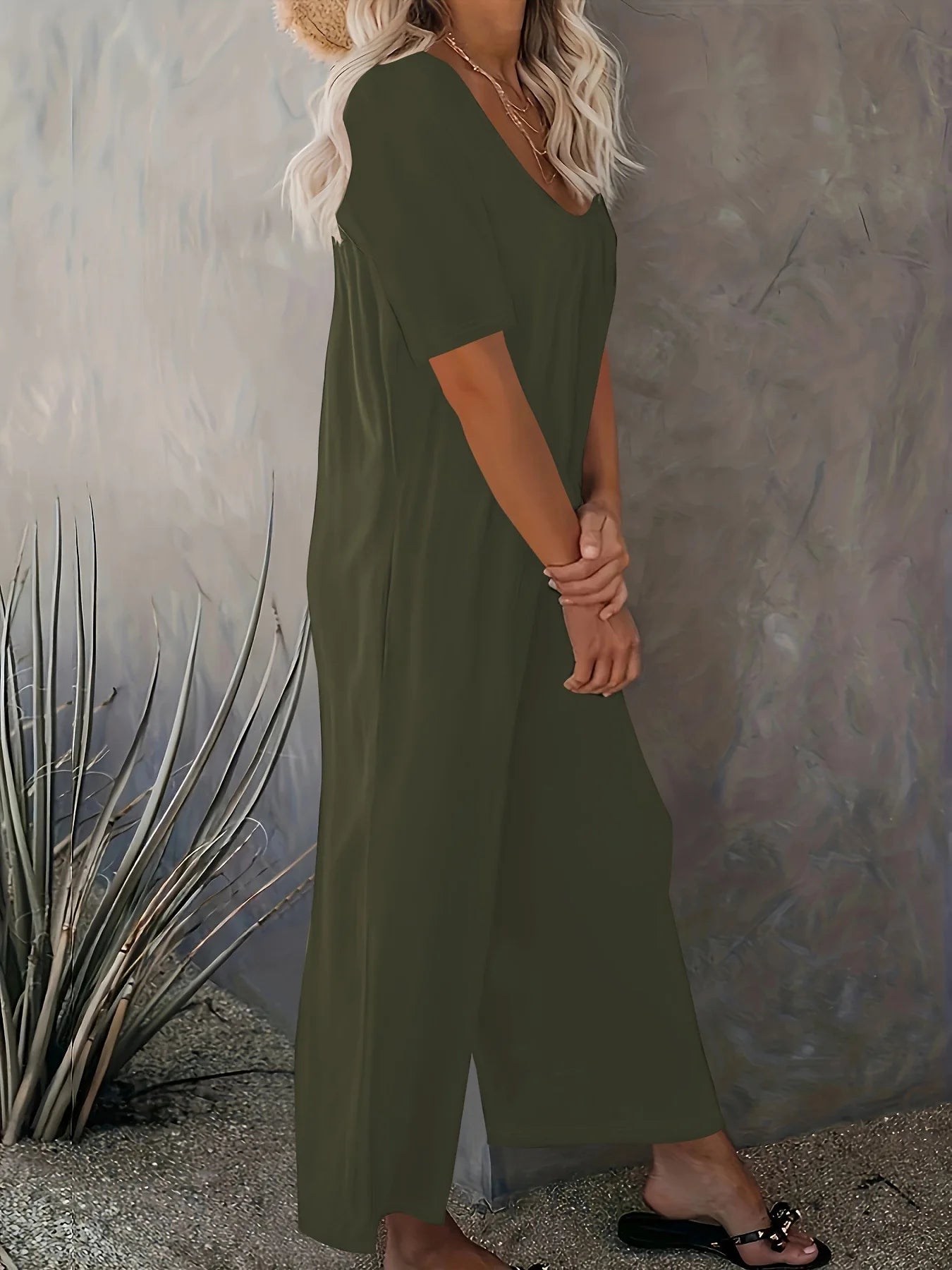 Plus Size 0XL-5XL Summer Rompers Overalls Women's Solid Color Jumpsuit with Pockets Casual Fashion Short Sleeve Jumpsuits