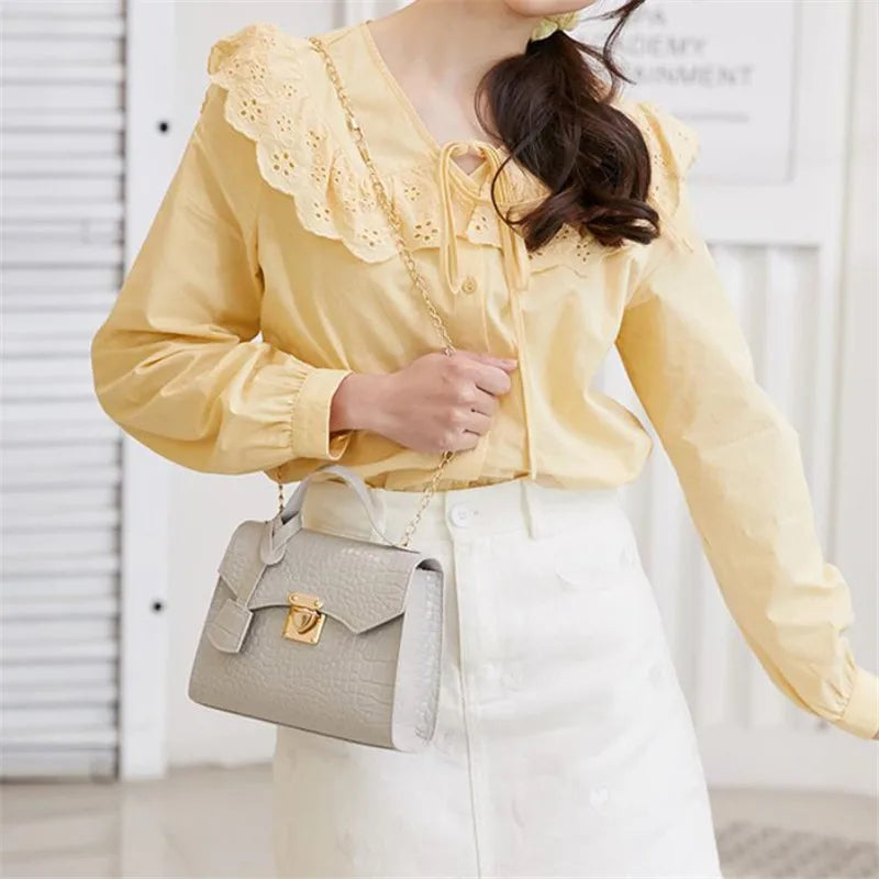Chic Crocodile Small Tote Bag Ladies Handbag Vintage Square Bag Stylish Chain Shoulder Crossbody Bags Daily Use Phone Coin Purse