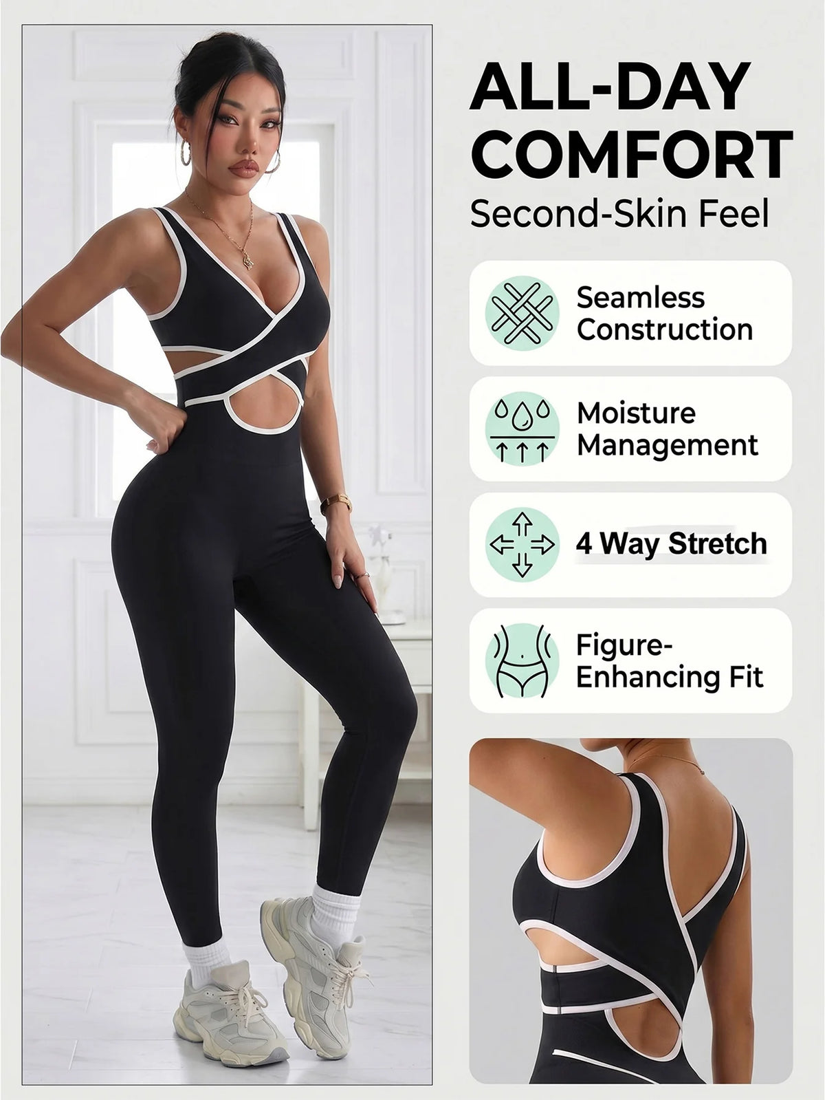 Women Criss Cross Cutout Contrast Piping Workout Jumpsuit Sleeveless Sculpting Yoga Bodysuit