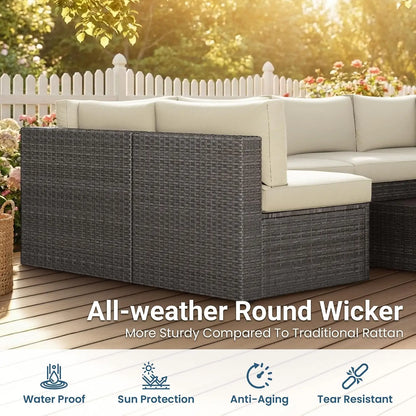 7 Pieces Wicker Outdoor Patio Furniture Set | Patio Sectional Sofa with Coffee Table, All-Weather Outdoor Sectional, Custom