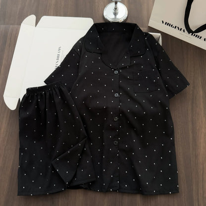 Women Summer Lapel Open Front Pajama Set Short Sleeve Top Shorts, Sweet Ins Teen Loungewear, Casual Daily Outdoor Home Wear Suit